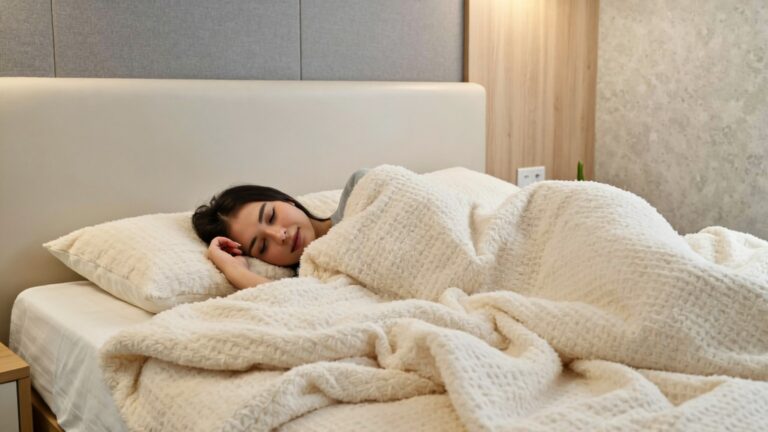 A person sleeping peacefully in a cozy modern bedroom representing effective natural sleep improvement tips for better rest.